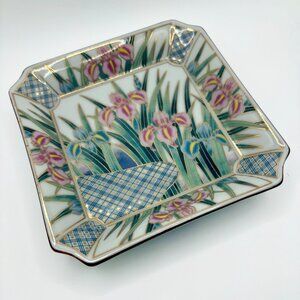 Beautiful Vintage Iris And Gold Made in Japan Ayame Porcelain Trinket Dish
